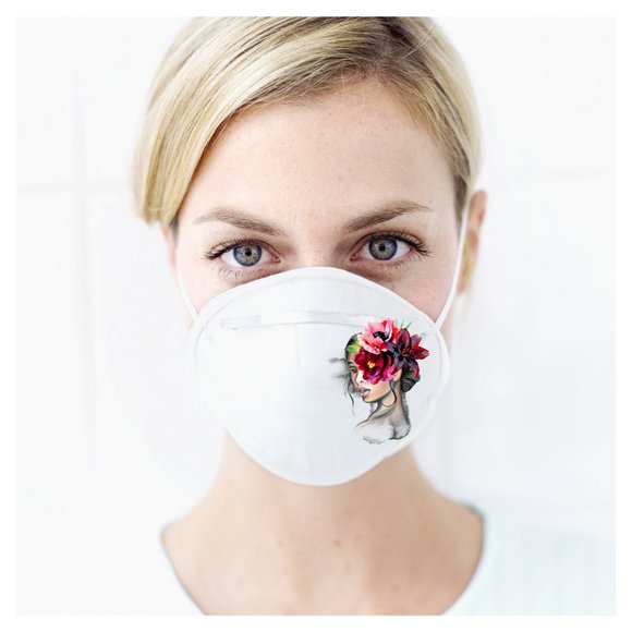 Watercolor Printed Face Mask Linen #3 - Picture 2 of 5